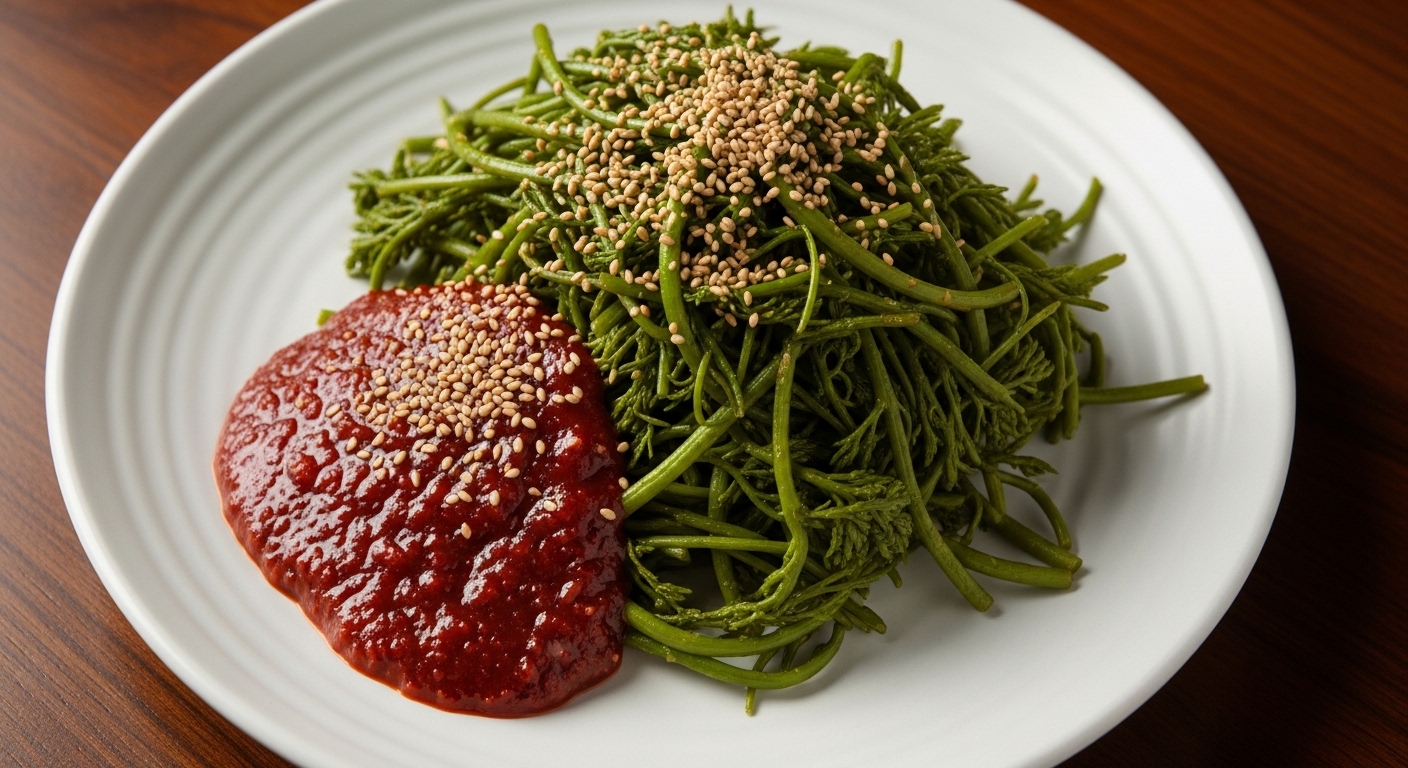 고추장 양념에 정갈하게 버무려진 눈개승마 무침 완성 요리